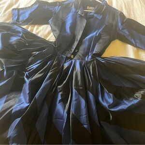 1950’s taffeta gorgeous classic Magnin shirt dress full skirt Rich blue & black